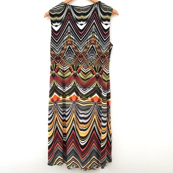 Chicos Womens V-Neck Sleeveless Geometric Print Stretch Midi Dress Size L - Picture 2 of 10
